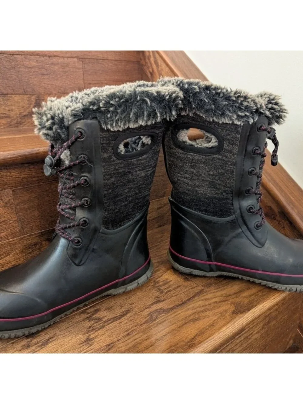 Bogs –Arcata Knit Kids Winter Boots Black With Pink Accents Big Kid Youth 4